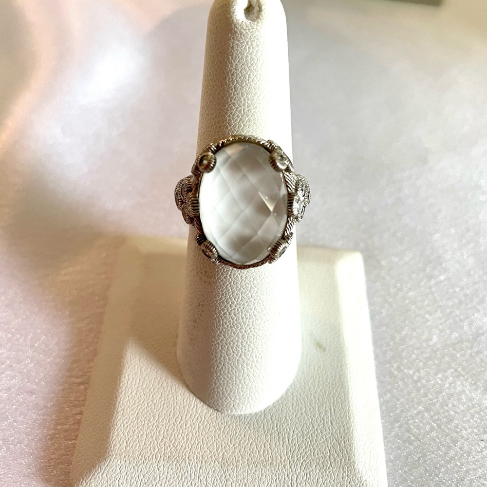 Judith Ripka White Agate Double Ring, size 7